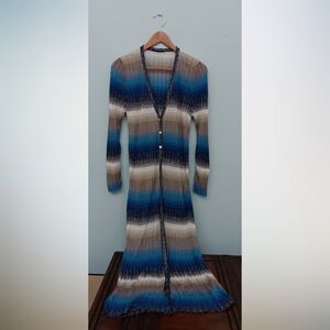 Zara Metallic Thread Knit Long Cardigan Blue and Gray M